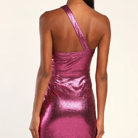 Lulus Dancefloor Bombshell Metallic Pink One-Shoulder Mini Dress - XS, S - Picture 4 of 8